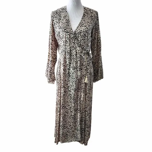 Khush Dresses Khush Womens L Tan Black Animal Print Ruffle